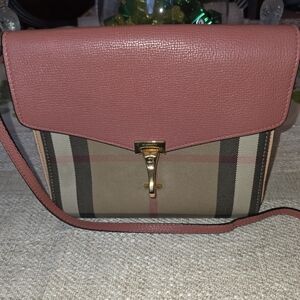 Pre-owned Burberry Pink/Beige Canvas and Leather Macken Shoulder Bag